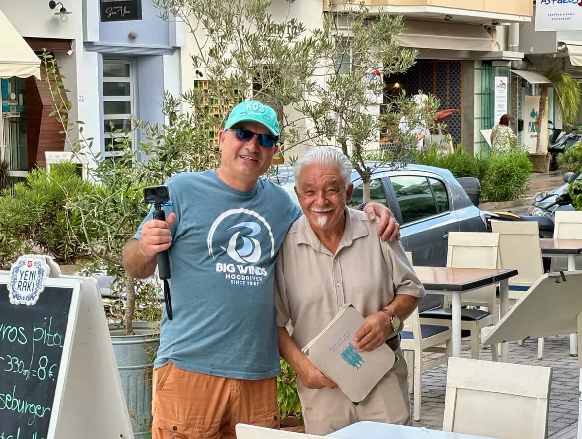Posing with the Sardales owner, Ali after a wonderful dinner, Kos, Greece