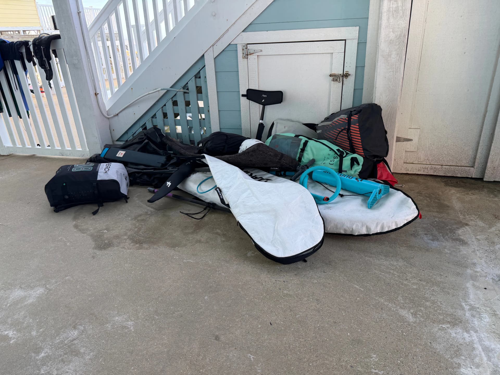 Our gear stash is under the deck, safe from sun, but not from rain, still worked out well