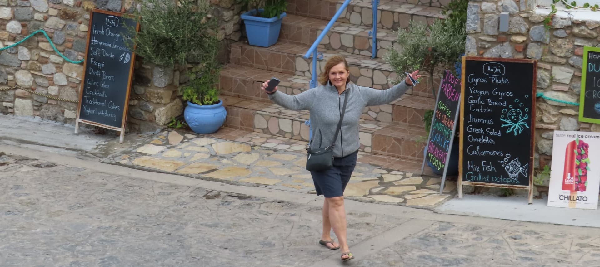 Kelly is spotted at another rooftop, Ziya, Kos, Greece