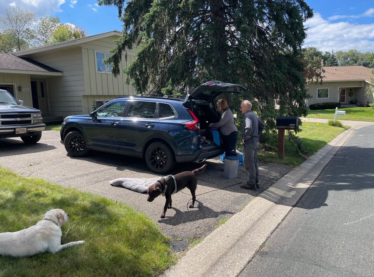 Our friend Tim is getting ready to board our dogs Tucker and Zoey