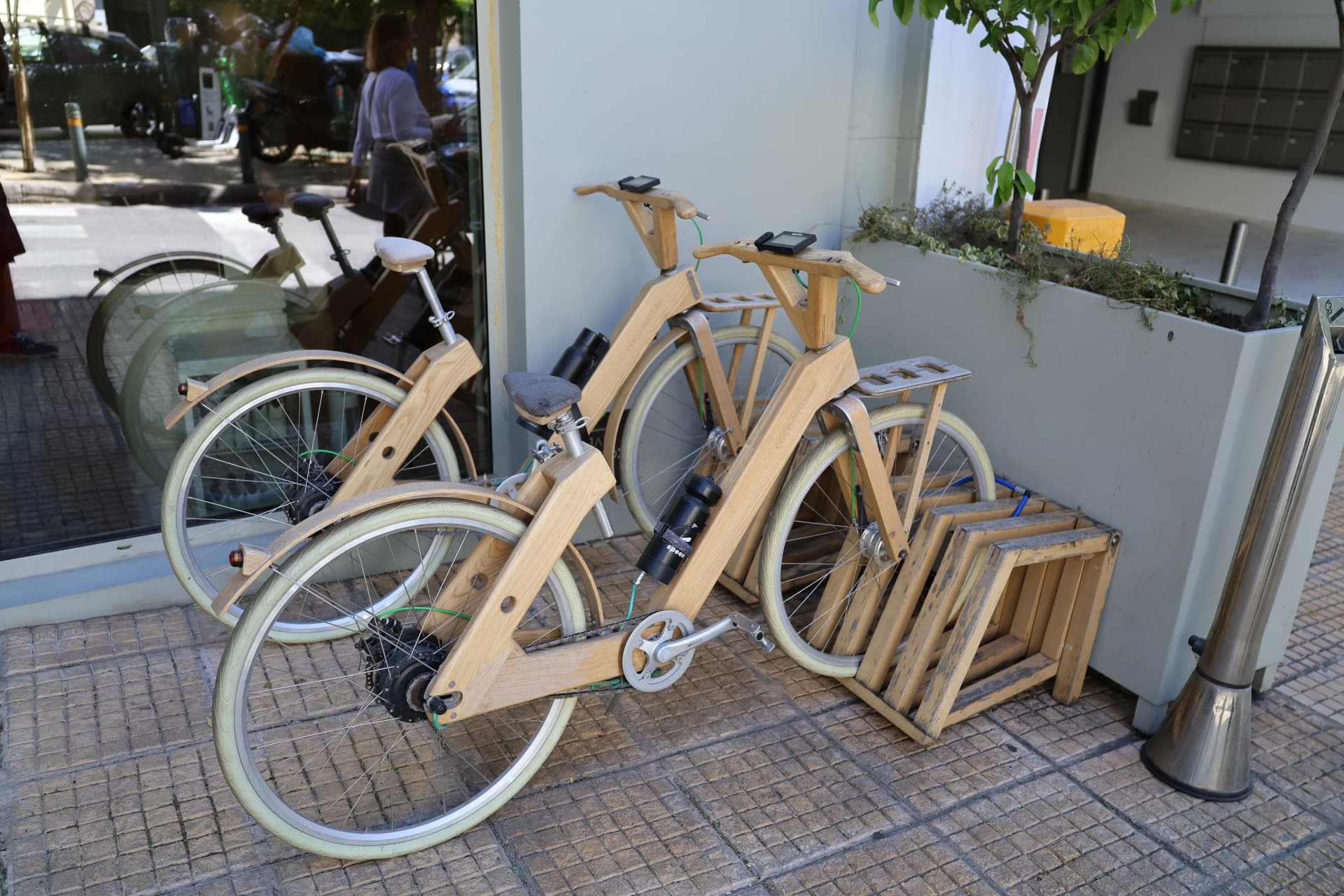 Wooden bikes were on the walking path and our breadcrumbs to the hotel