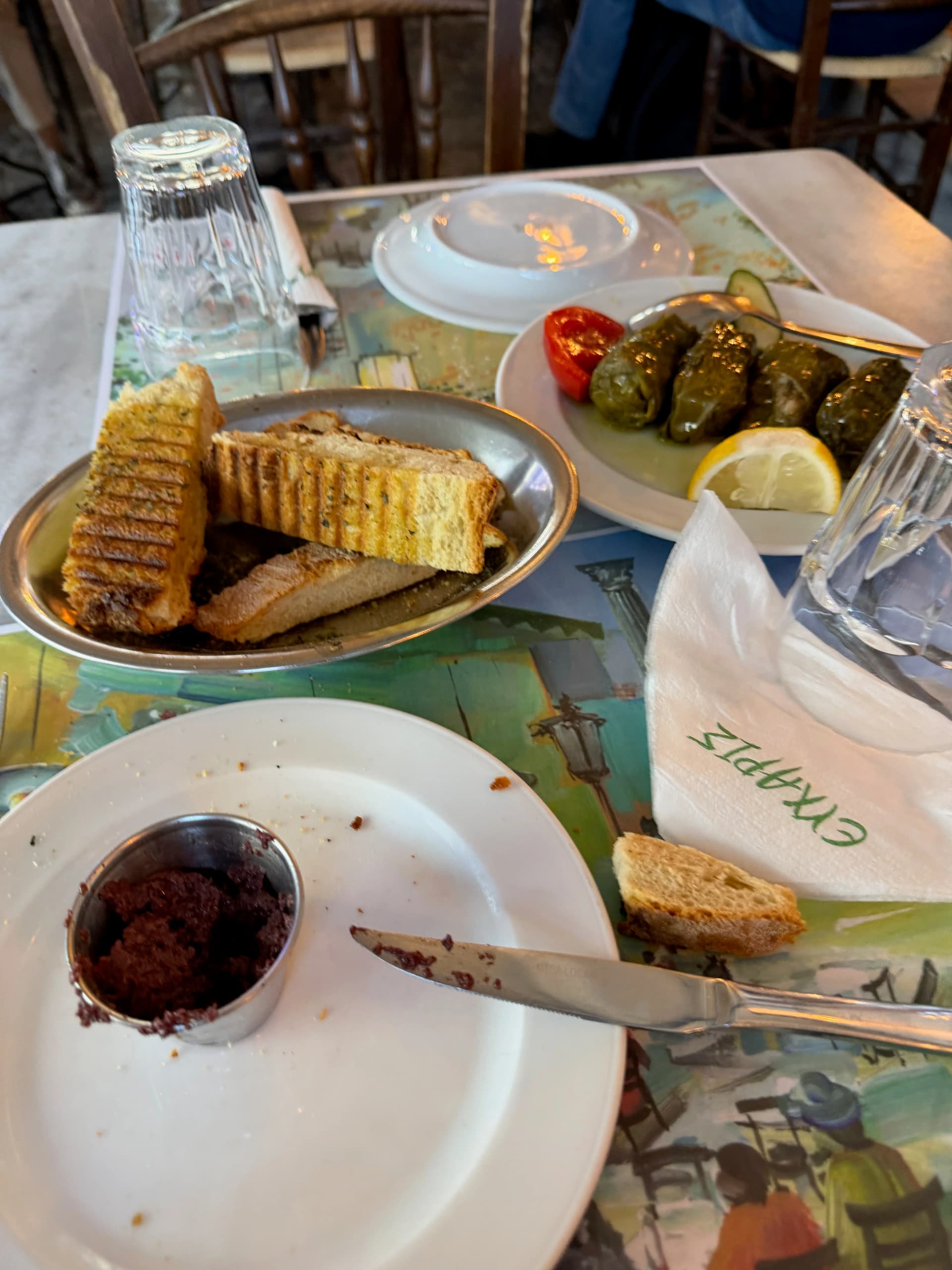 Slighly expensive dolmades - bread and water water were another 4.5 euros