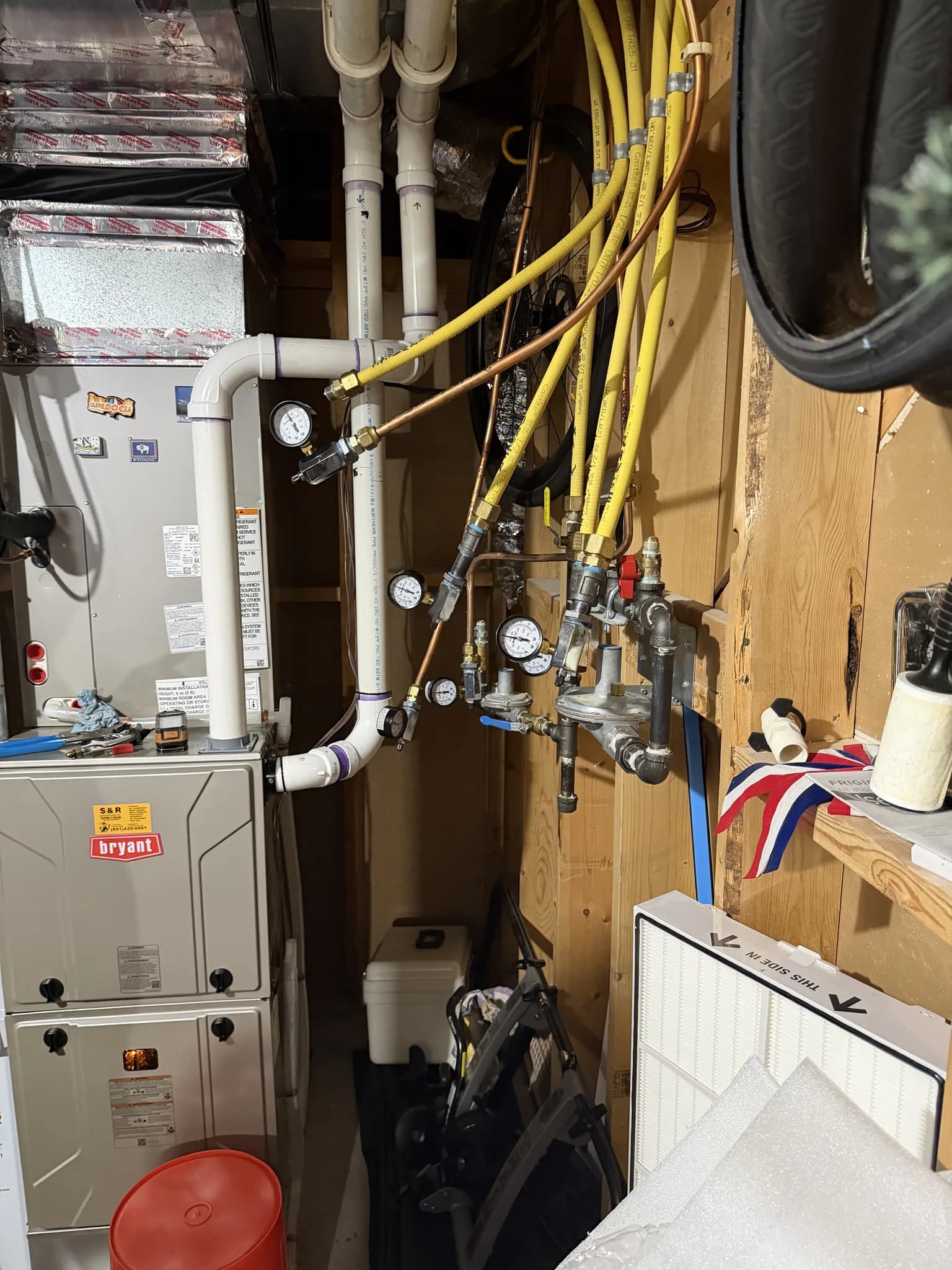 Aug 14, 09:25 Pressure testing the individual gas lines - great job by S & R in wiring and testing our gas lines.